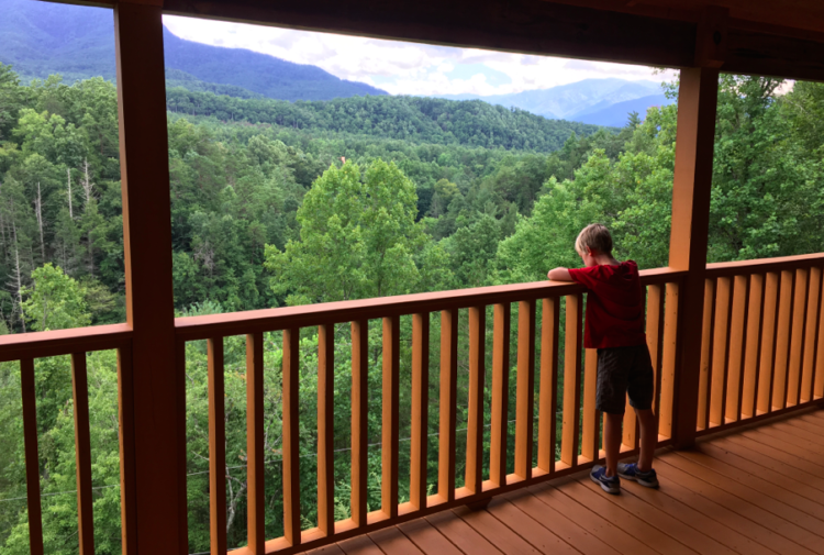 View from the second story balcony of a HomeAway.com rental cabin, near the View from the third floor balcony of our rental cabin, near the gateway to Great Smoky Mountains National Park