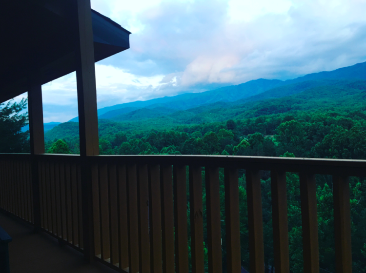 View from the third floor balcony of our rental cabin, near the gateway to Great Smoky Mountains National Park.
