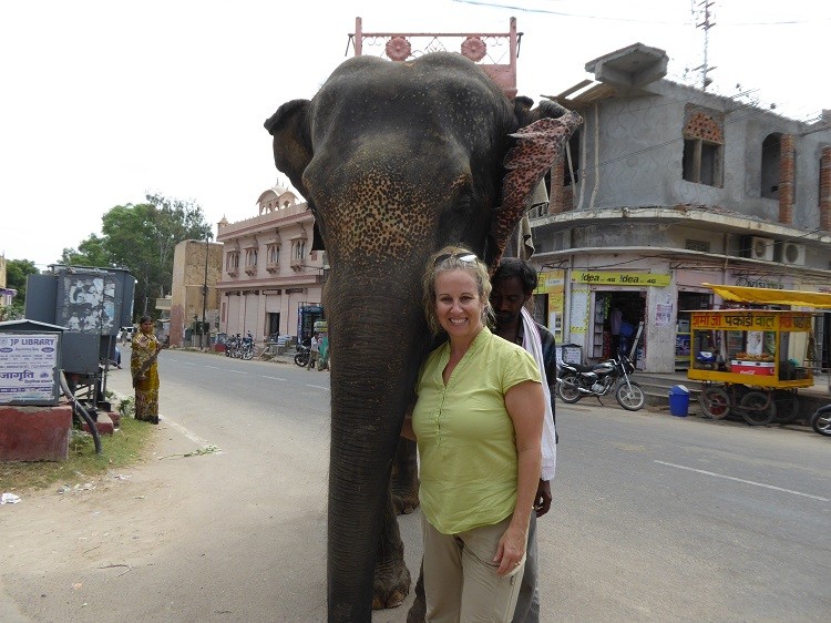 Kim Orlando with Indian elephant.