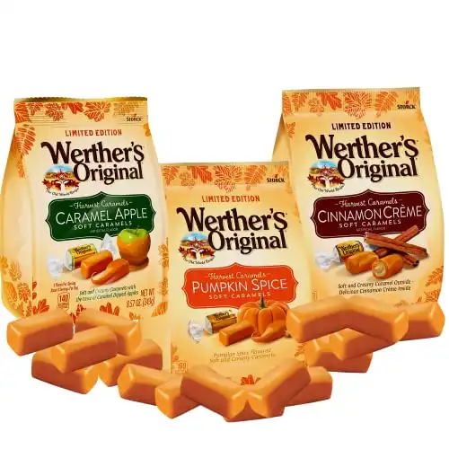 Werther's Original Limited Edition Harvest Soft Caramels - Pumpkin Spice, Caramel Apple, & Cinnamon Creme