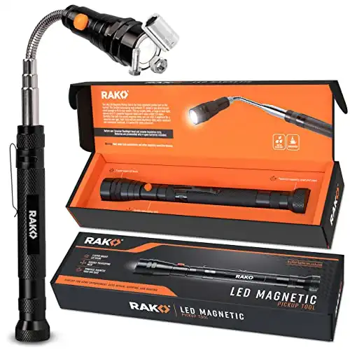 RAK Magnetic Pickup Tool - Telescoping Magnetic Flashlight with 3 LED Lights and Extendable Neck