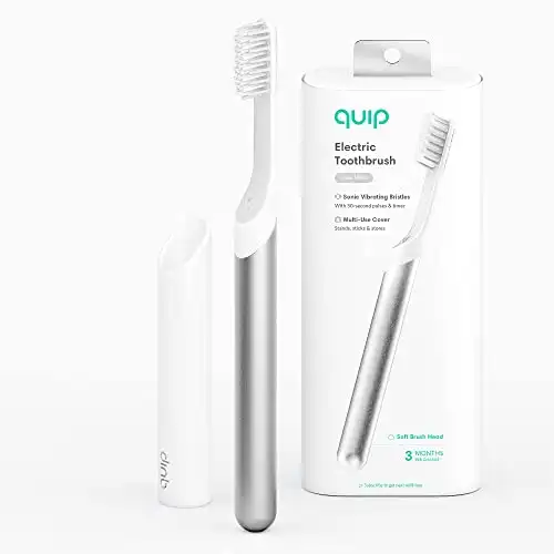 quip Adult Electric Toothbrush - Sonic Toothbrush with Travel Cover & Mirror Mount, Soft Bristles, Timer, and Metal Handle