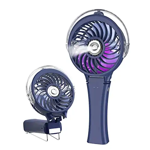 HandFan Portable Handheld Misting Fan, Rechargeable with Colorful Nightlight