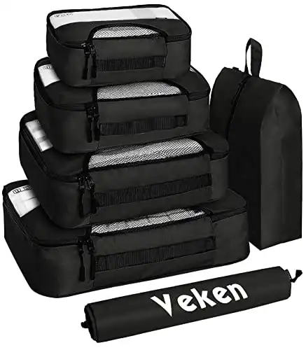 Veken 6 Set Packing Cubes, Travel Luggage Organizers with Laundry Bag & Shoe Bag