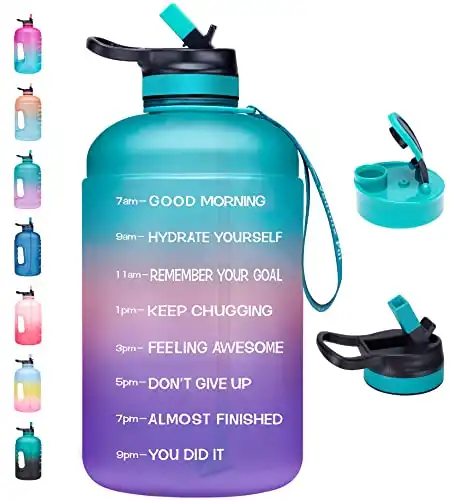 Venture Pal 半加仑水瓶，带 2 个盖子，大号 64 盎司水罐，带励志时间标记