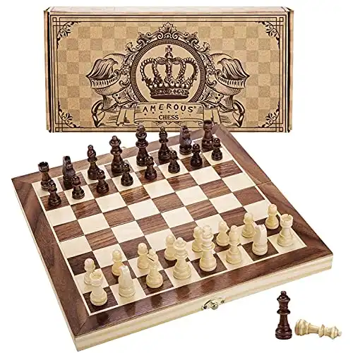 AMEROUS 12" x 12" Magnetic Wooden Chess Set for Adults and Kids