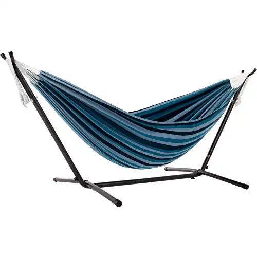 Vivere Double Cotton Hammock with Space Saving Steel Stand