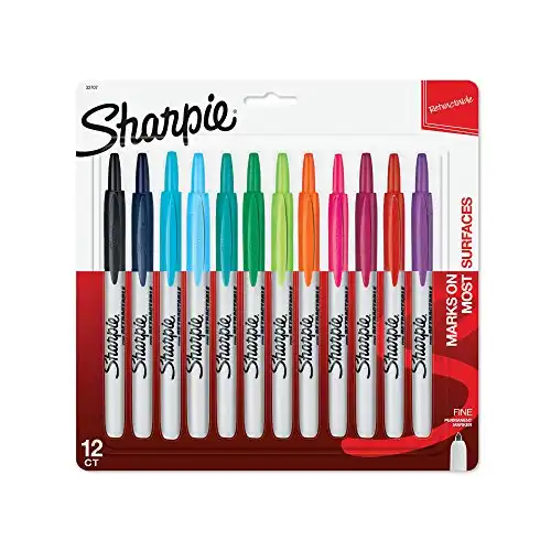 Sharpie 32707 Retractable Permanent Markers, Fine Point, Assorted Colors, 12 Count
