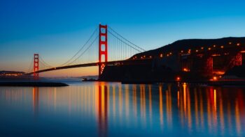 Nighttime view of the Golden Gate Bridge in San Francisco, a great place to visit in September